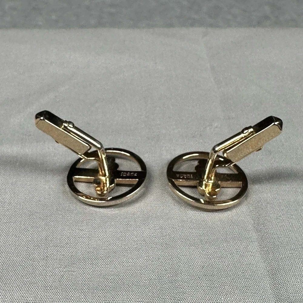 Vintage Swank Gold‎ Tone Cufflinks Modernist Circle Bar Design Mens Jewelry